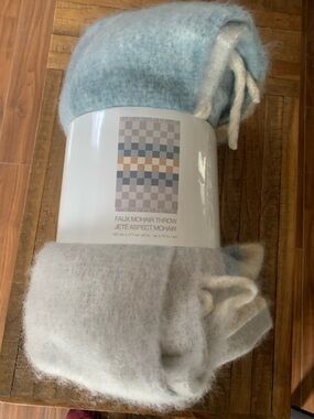 Soft Two-Tone Mohair Throw in Light Gray & Pale Blue